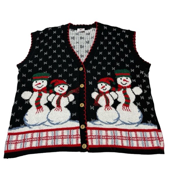 Vtg Nutcracker Sweater Vest Womens 2X Black Snowman Christmas Holiday Winter - Picture 1 of 6